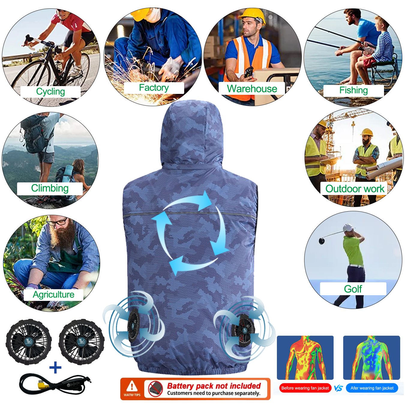Summer Sport 12V/5V Fan Air Co - огляд і ціна Outdoor Sport Brand Jacket